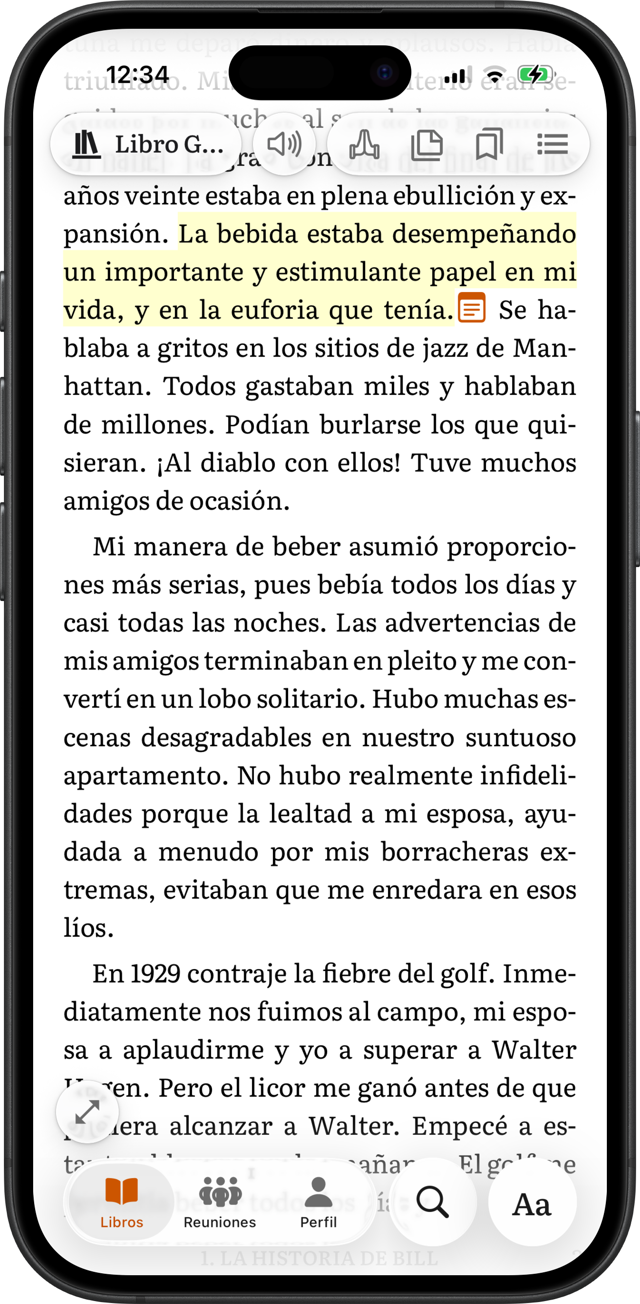 Resaltando un pasaje y agregando una nota personal en el Libro Grande en SoberHub
