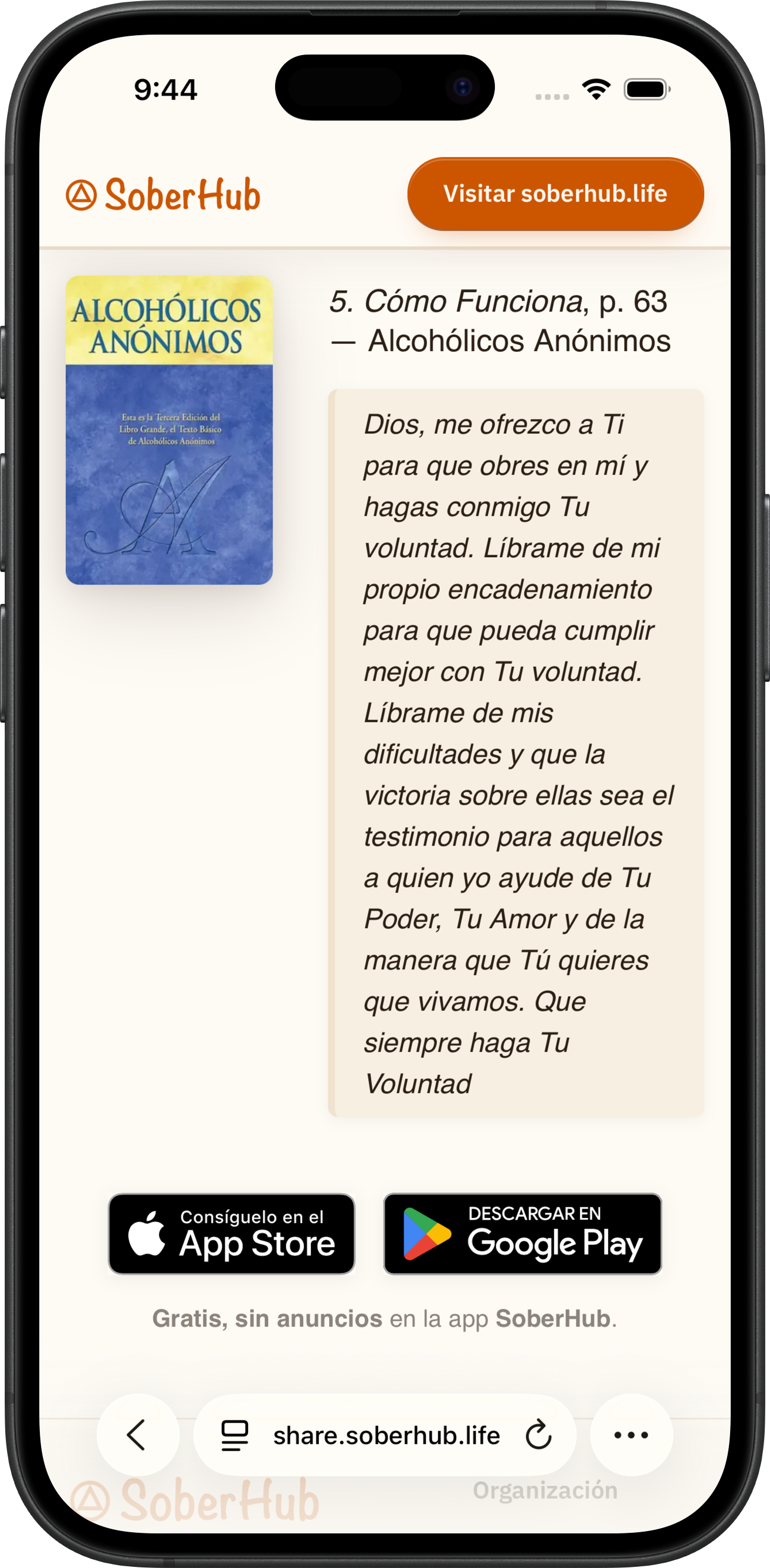 Compartiendo un pasaje del Libro Grande desde SoberHub con vista previa enriquecida