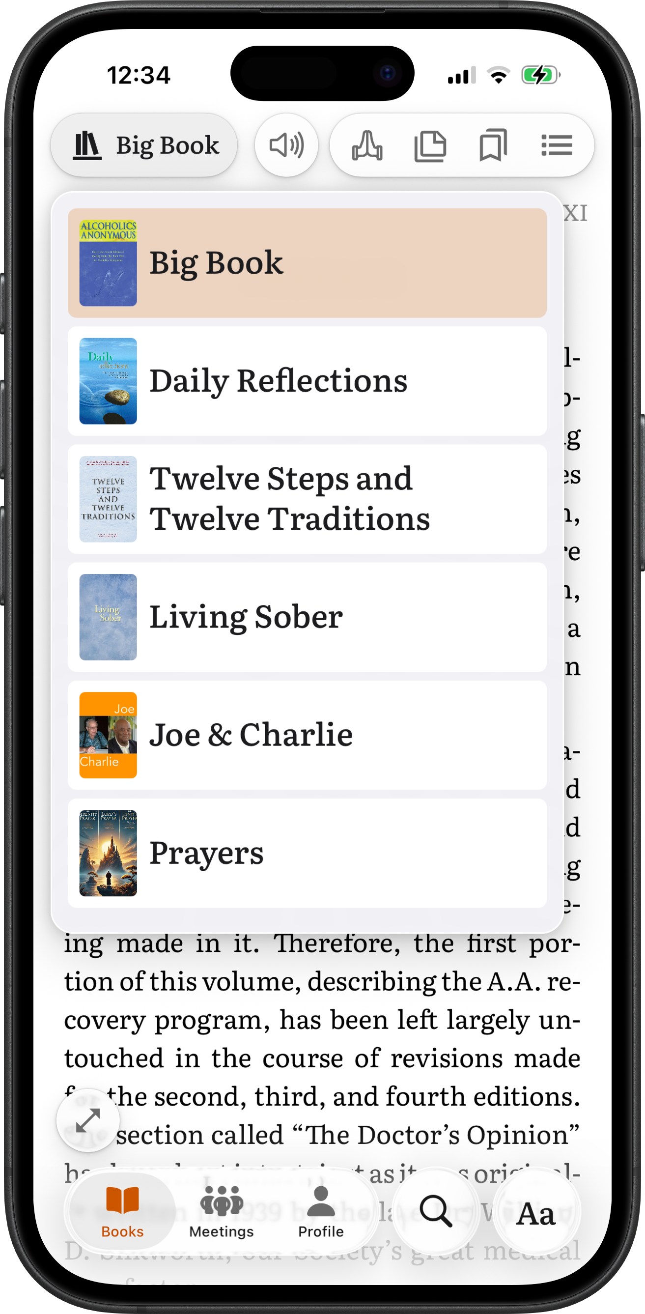 SoberHub books menu