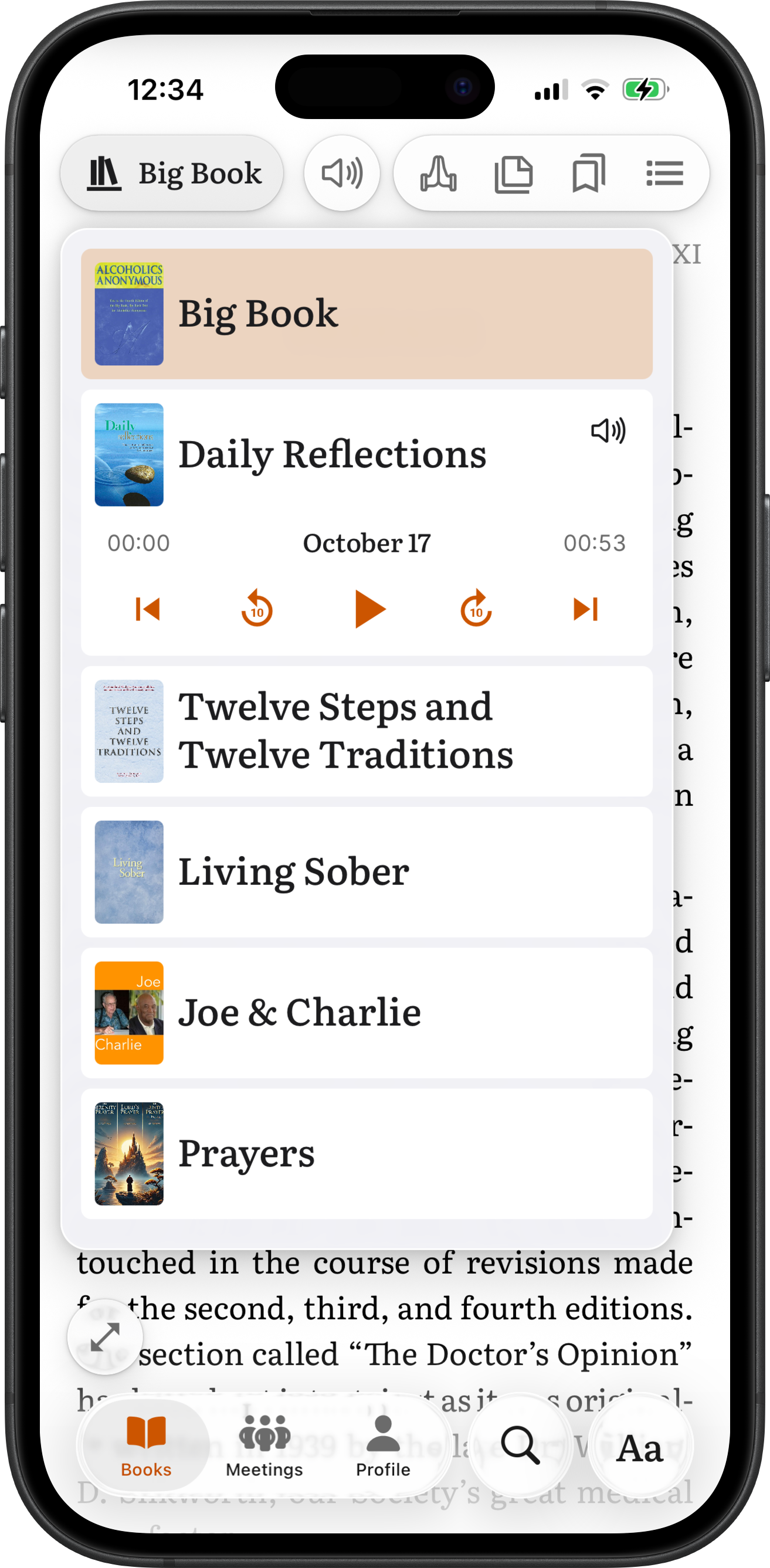 SoberHub books menu