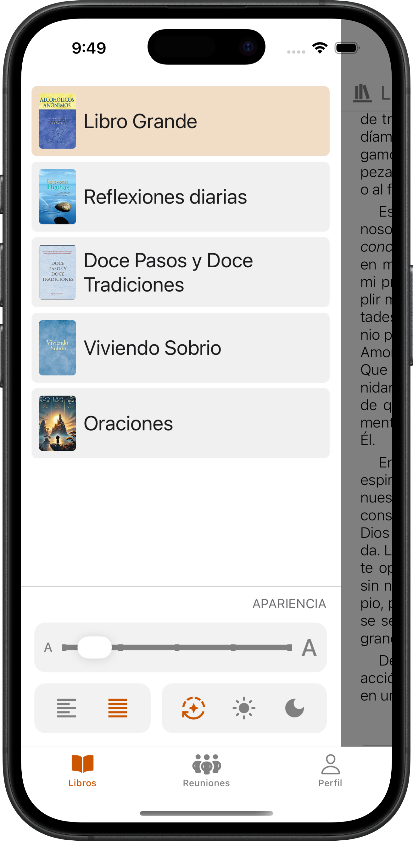 Menú de libros de SoberHub