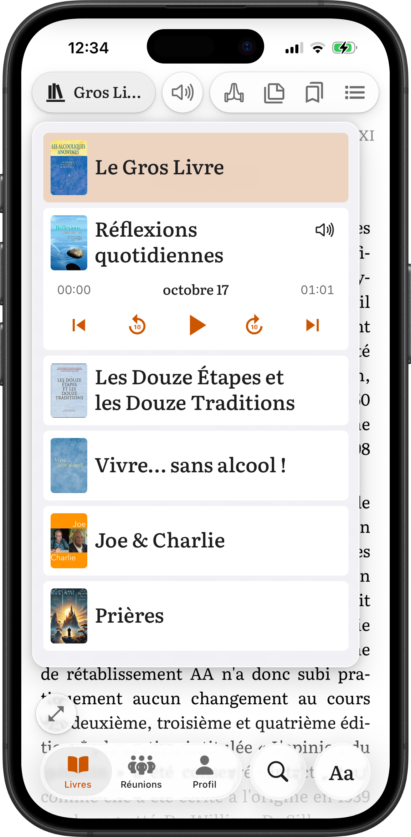 Menu des livres de SoberHub