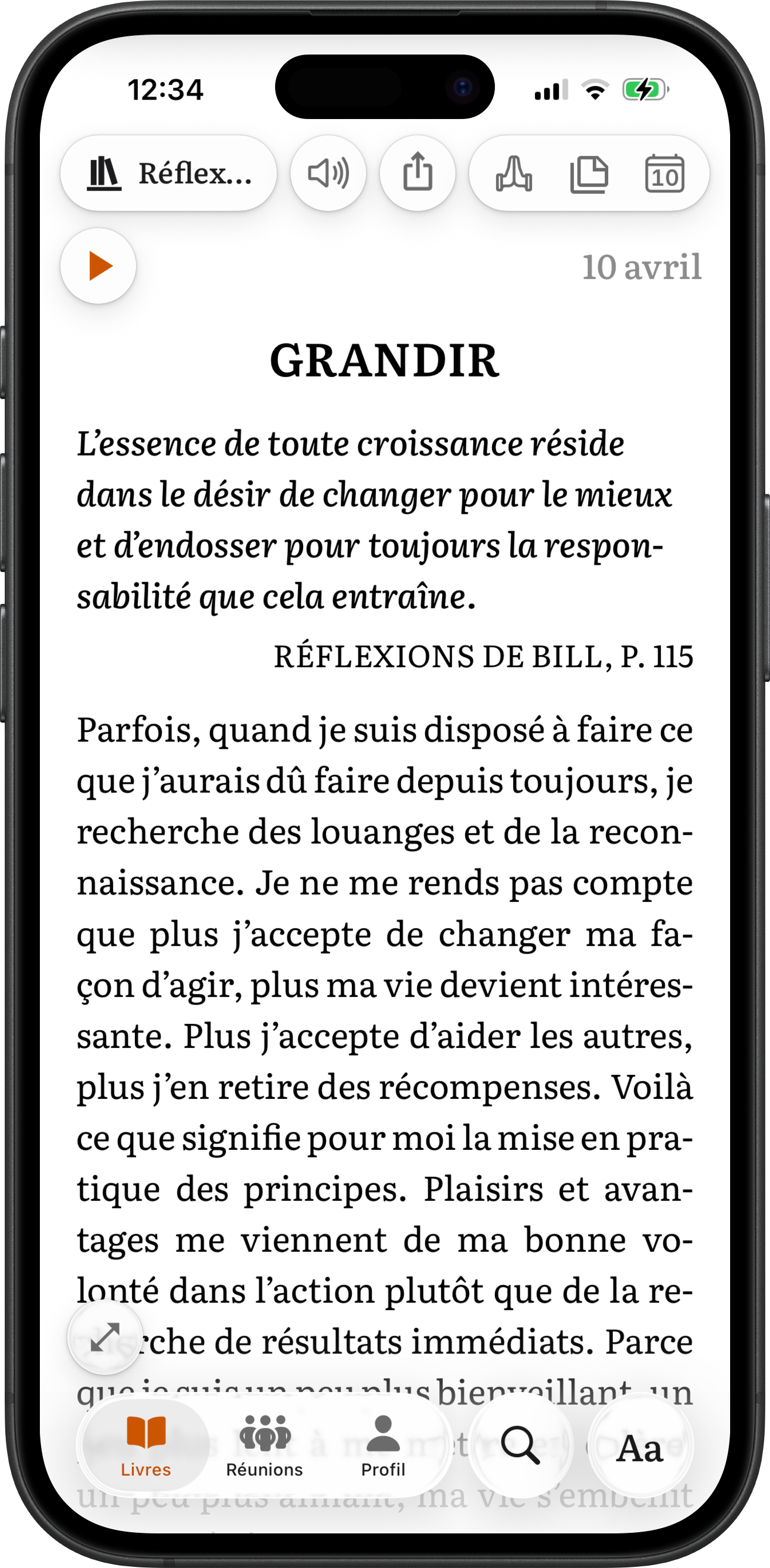 Réflexion quotidienne du 10 avril dans SoberHub