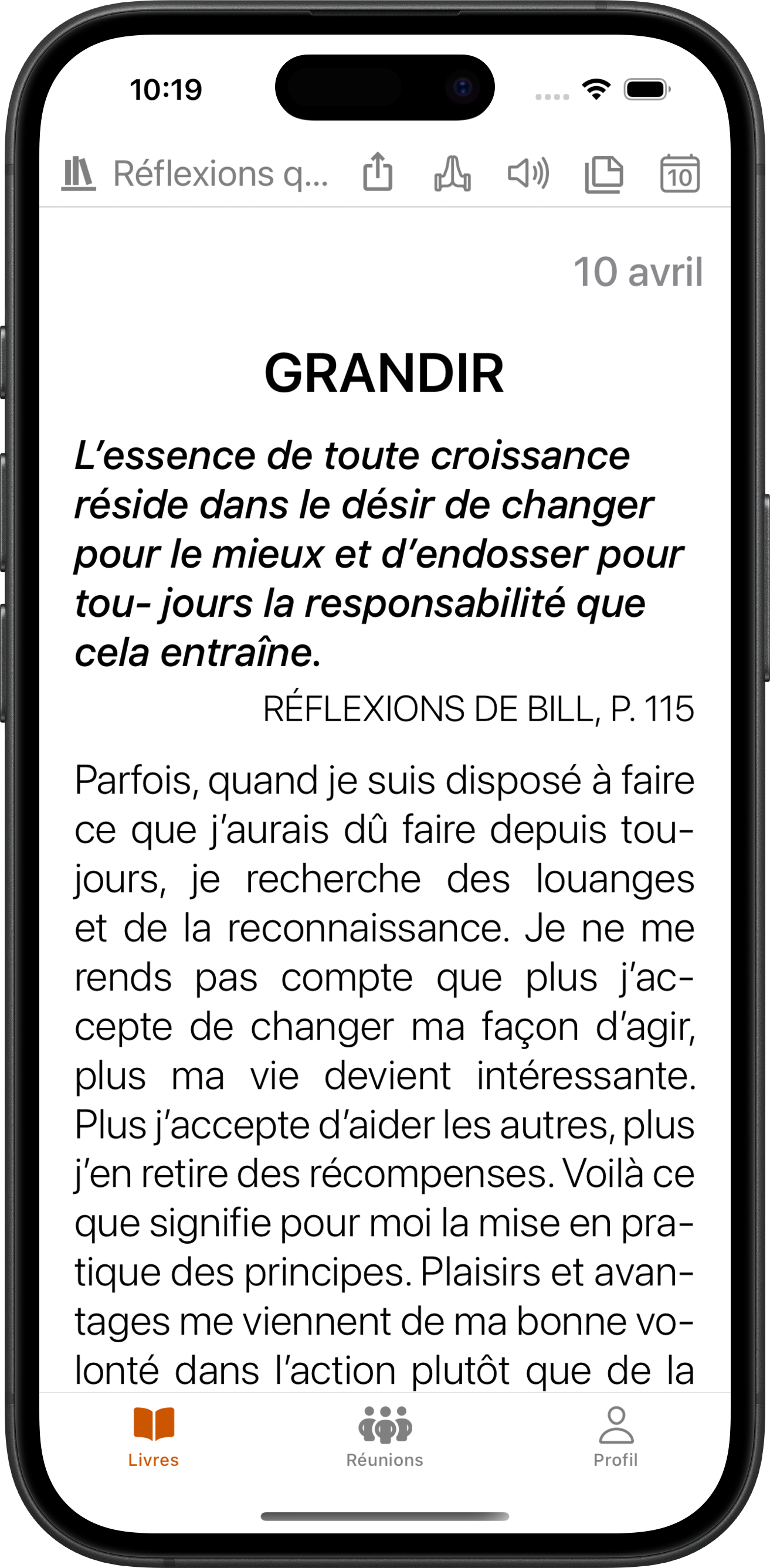 Réflexion quotidienne du 10 avril dans SoberHub