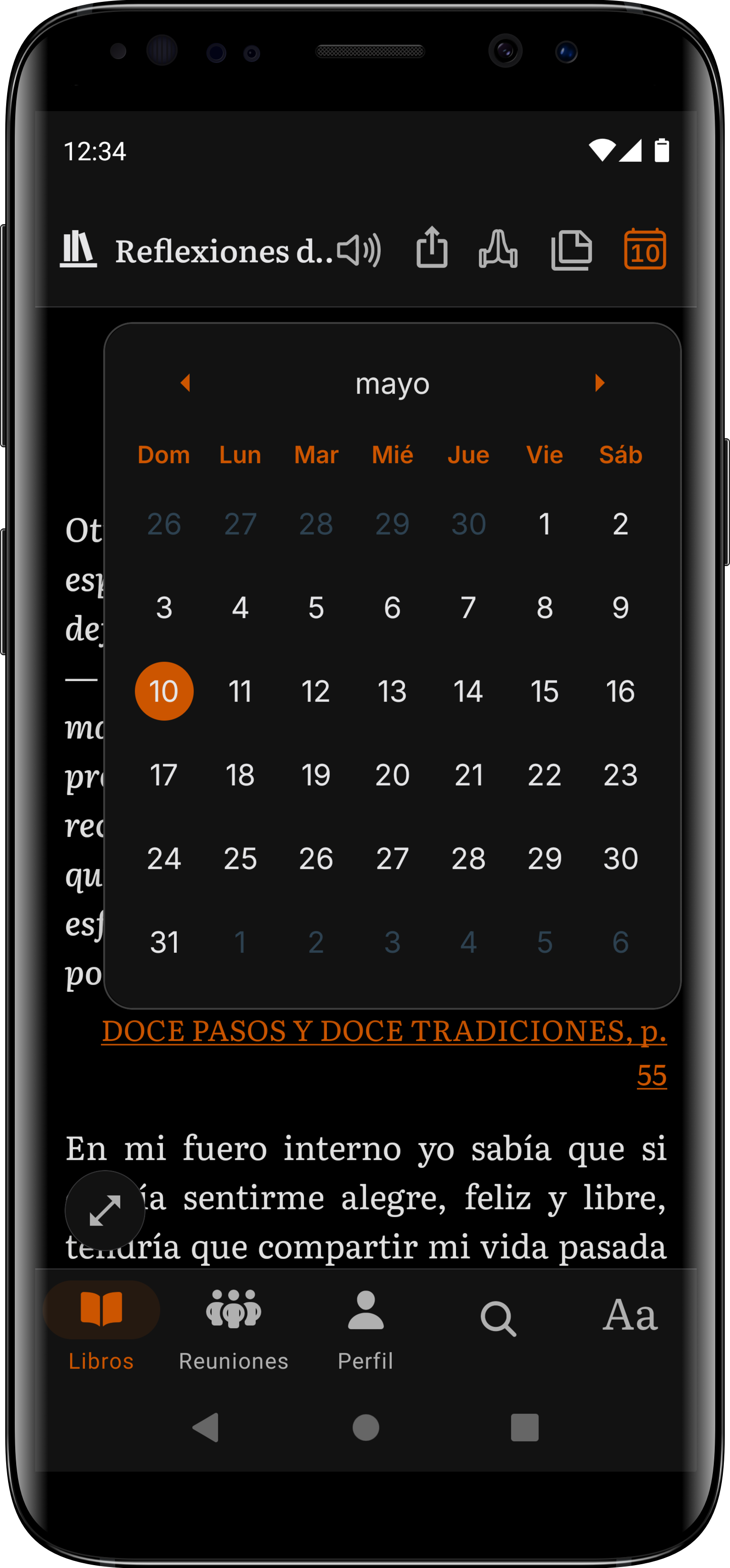 Calendario de Reflexiones Diarias en Android en SoberHub — cualquier día del año