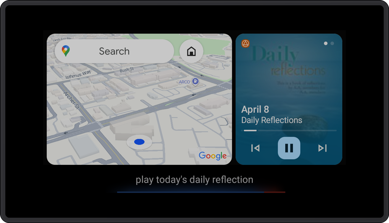 Reflexiones Diarias en la barra de reproducción compacta de Android Auto
