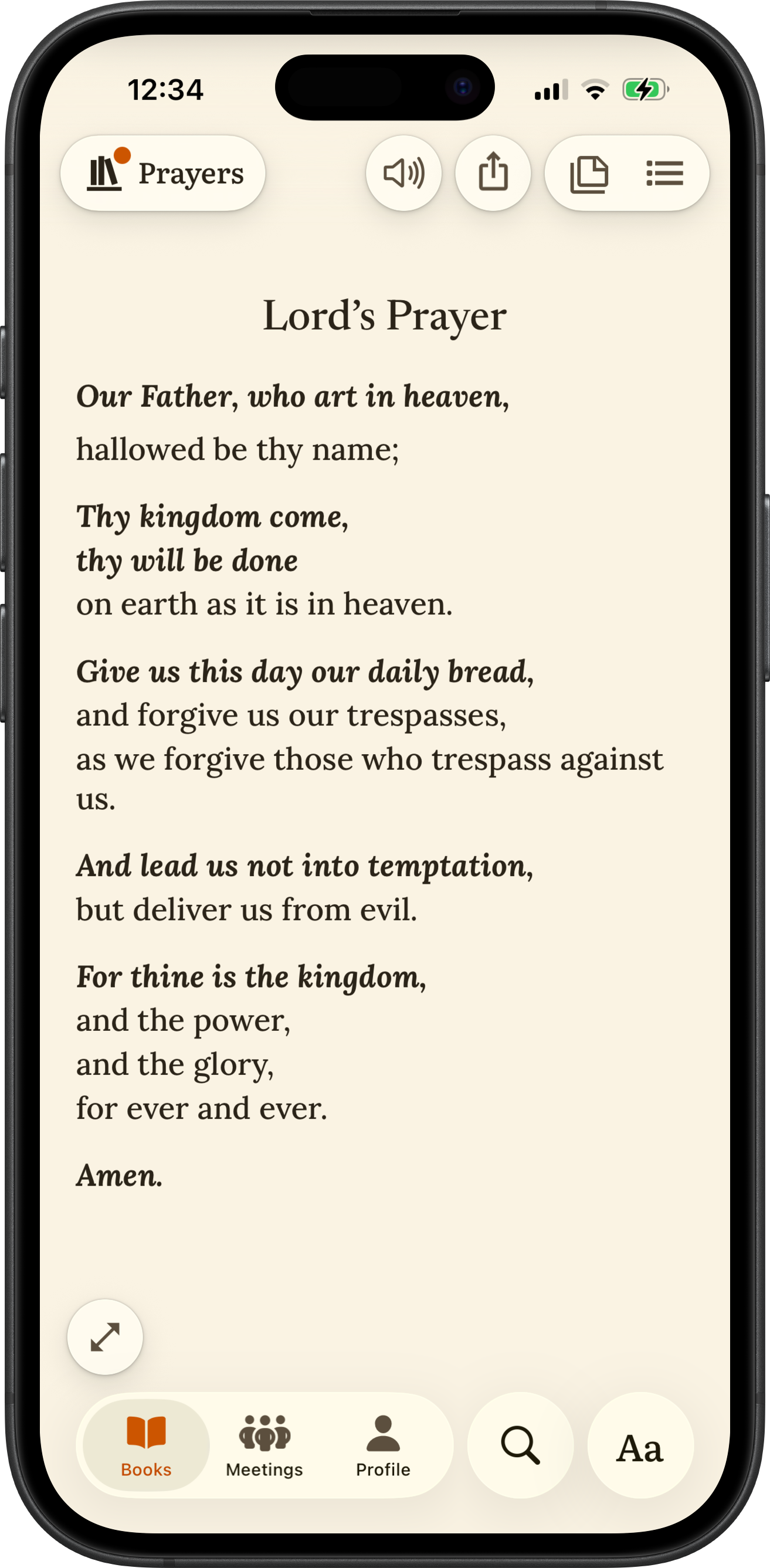SoberHub app showing the Lord’s Prayer