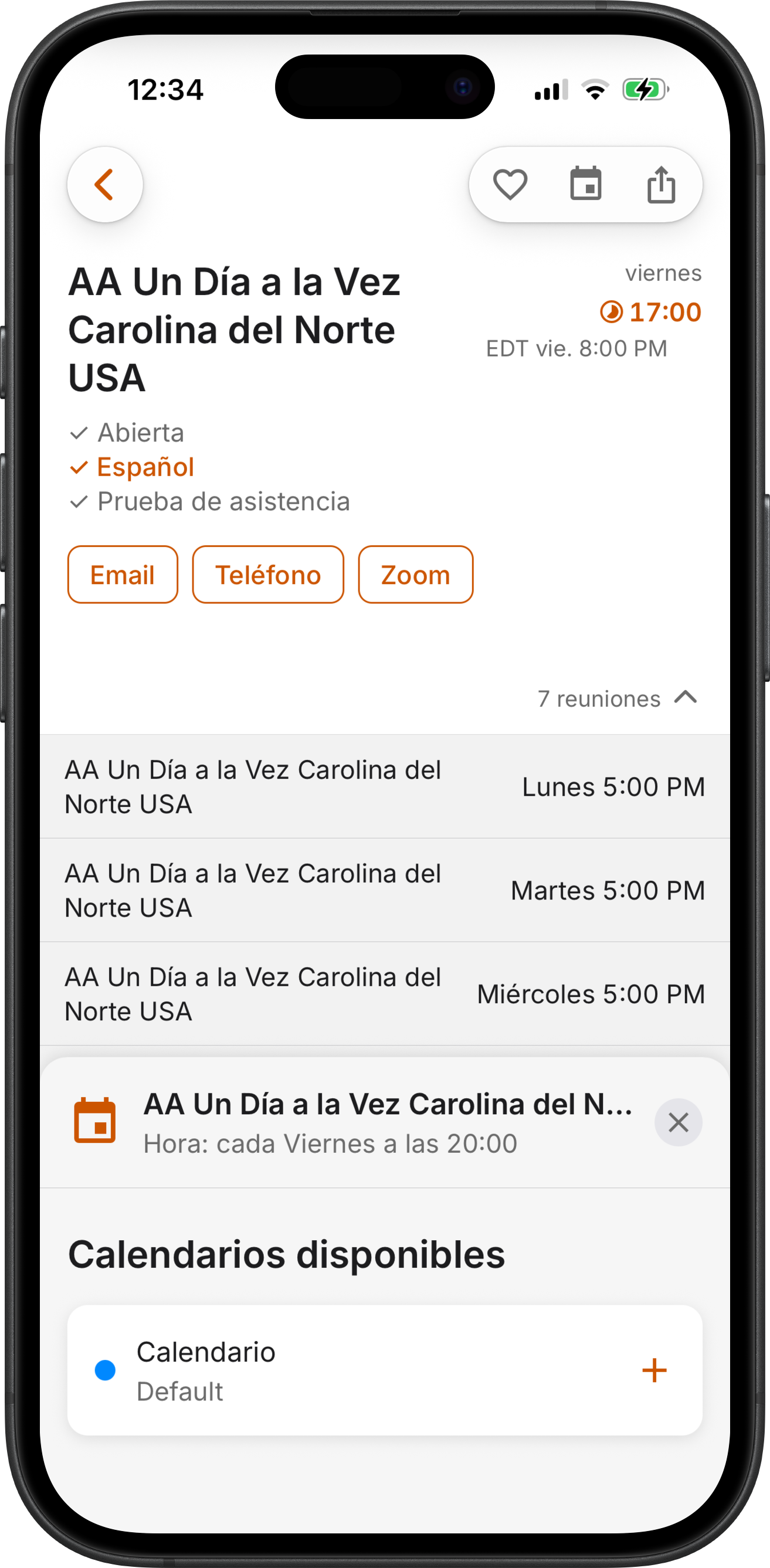 Detalles de la reunión con Añadir al calendario en SoberHub