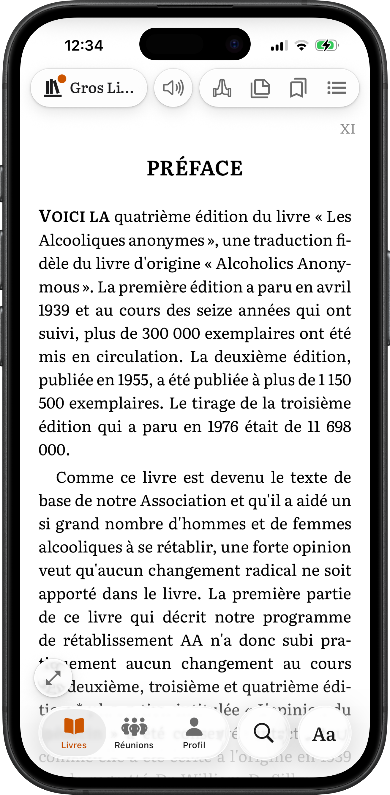 Lecture du Big Book dans SoberHub