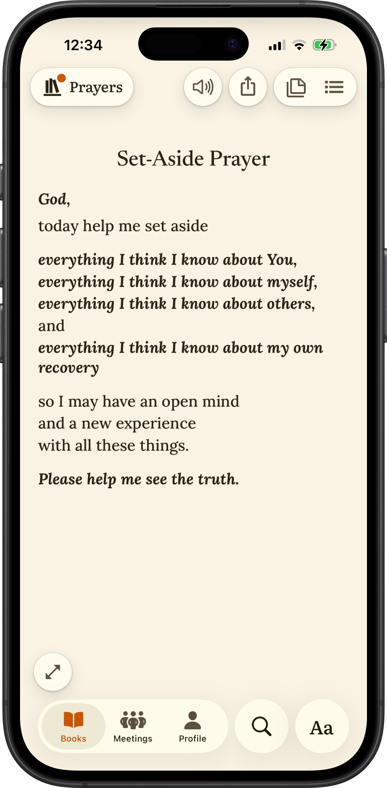SoberHub app displaying the Set-Aside Prayer