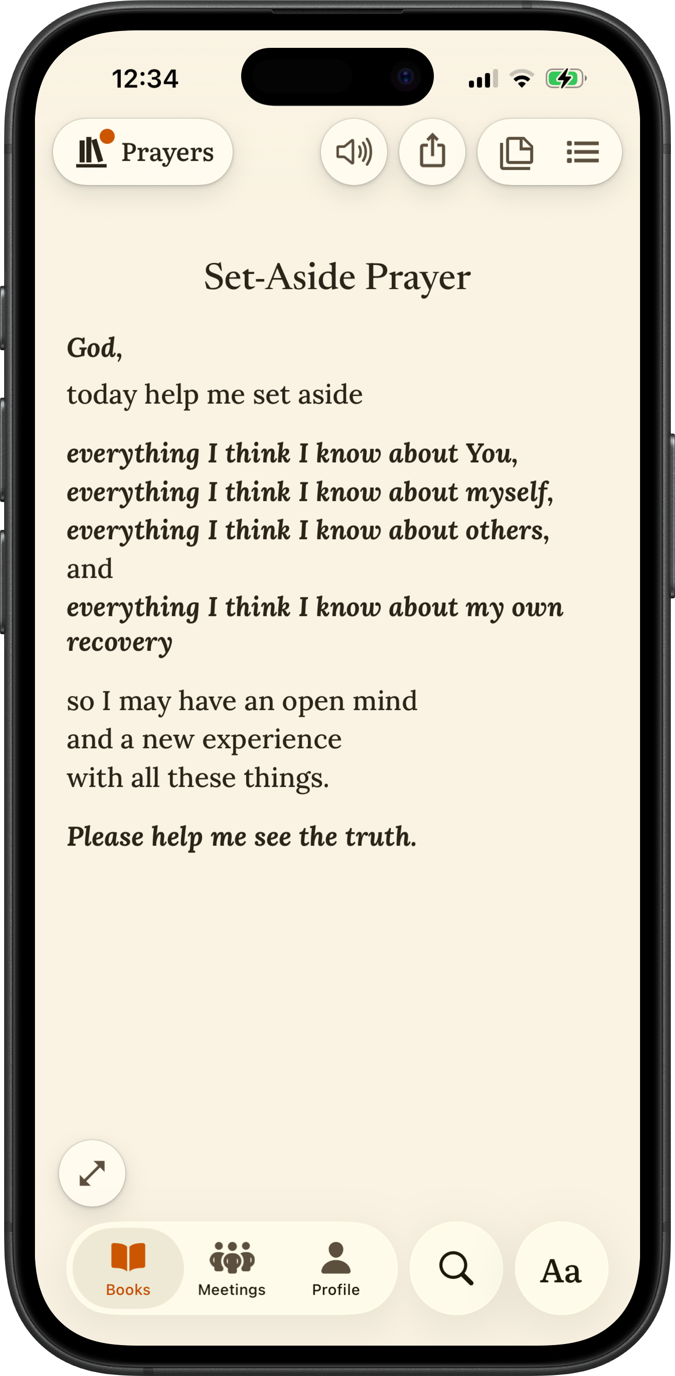 SoberHub app displaying the Set-Aside Prayer