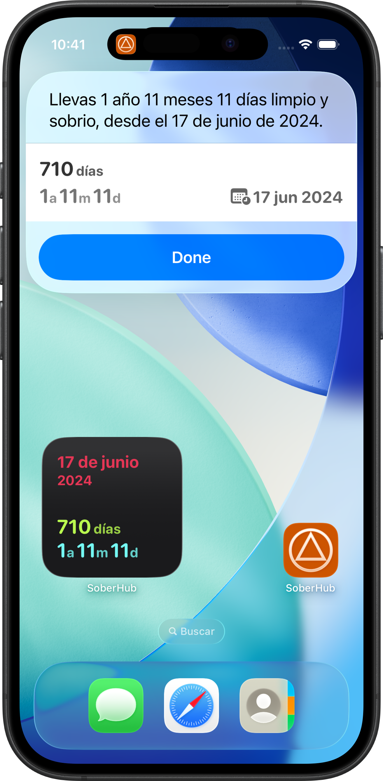 Siri muestra tu fecha de sobriedad y un widget con fecha y racha