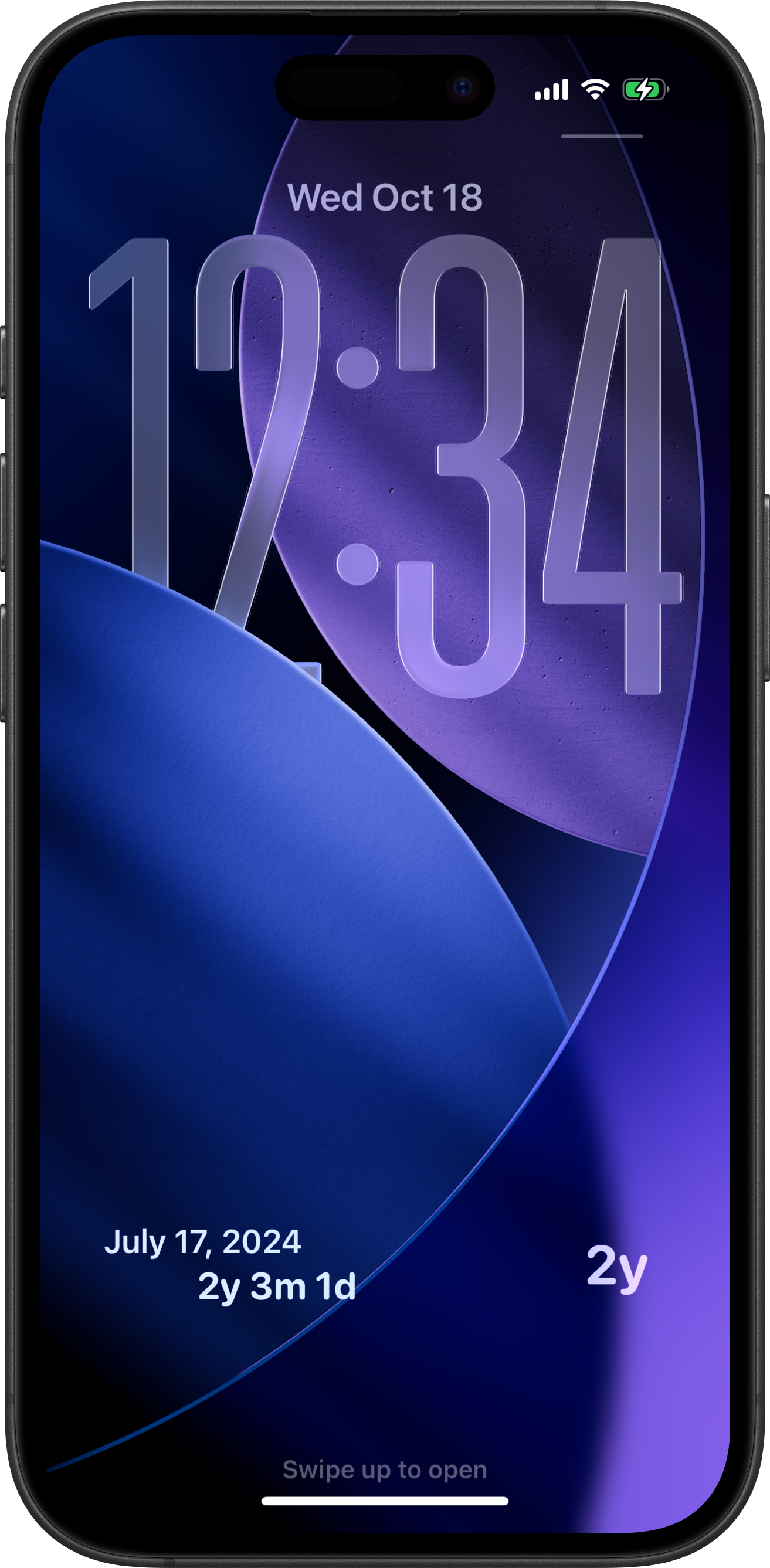 An iPhone Lock Screen with SoberHub widgets under the clock: July 17, 2024 with 2y 3m 1d, and a round 2y