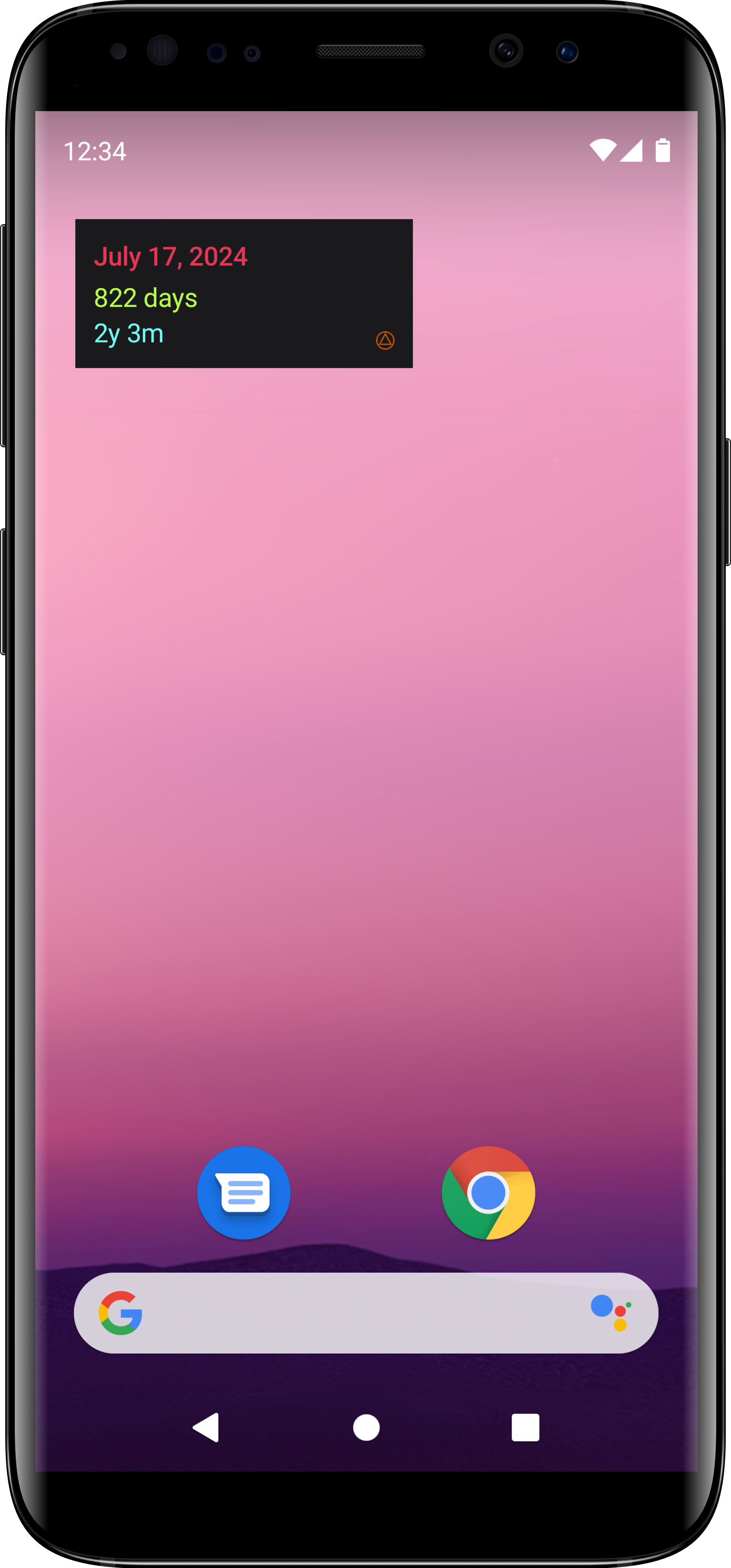 An Android home screen with the SoberHub sobriety widget: July 17, 2024, 822 days, 2y 3m