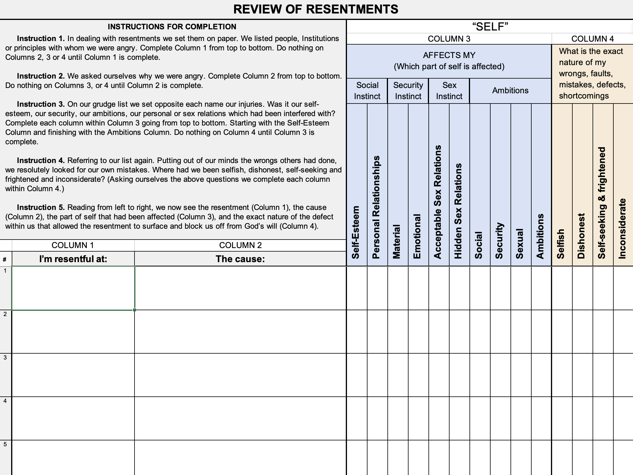 Preview of the Step 4 Excel spreadsheet