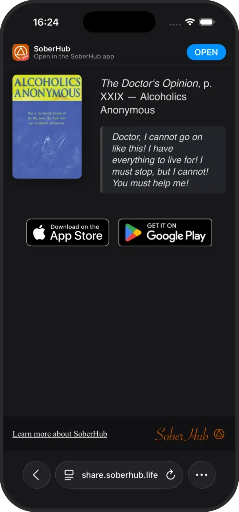 Sharing a Big Book passage from SoberHub with rich link preview