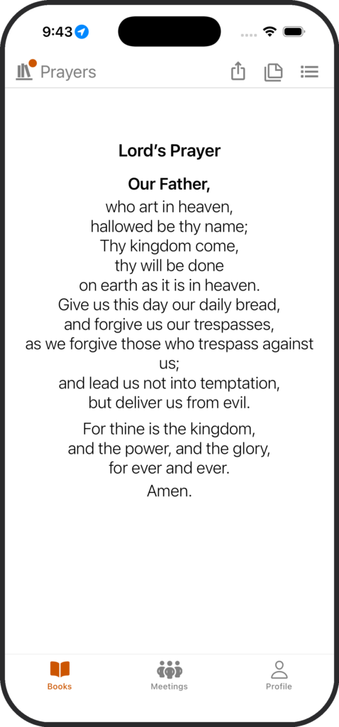 SoberHub app displaying the Lord's Prayer.